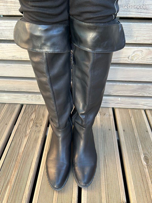 Bottes Cuissardes IMPACT En Cuir Kaki - Taille 37 - Tout Cuir Neuves Avec Boîte