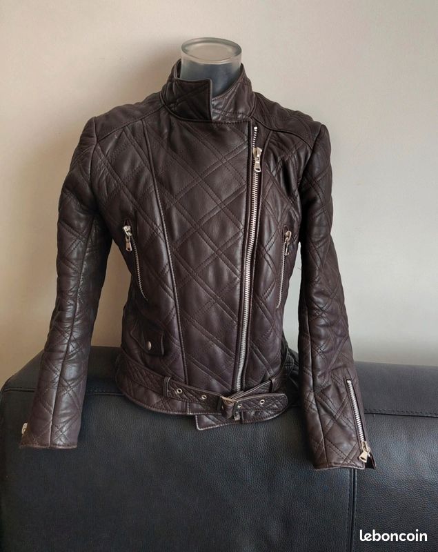 Blouson en cuir marron chocolat (image 1)