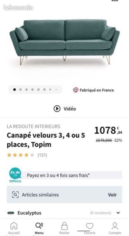 Canapé velours 5 places vert La Redoute Intérieur modèle Topim (image 10)