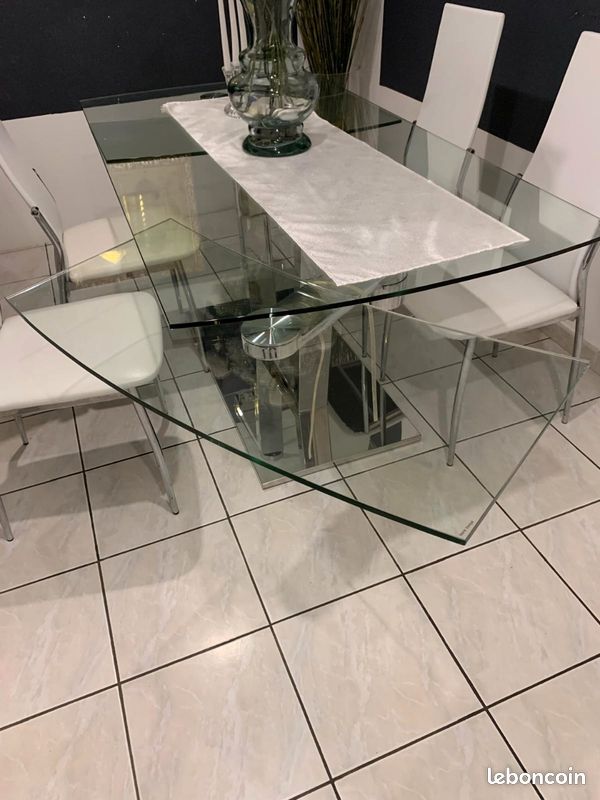 Table à manger en verre et pieds inox (image 3)