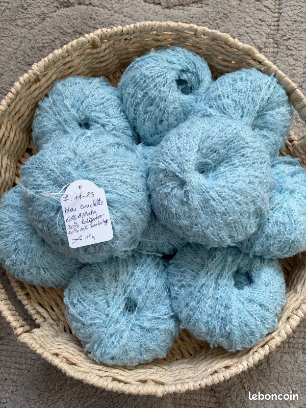Lot De 10 Pelotes De Laine Fantaisie Bleu Ciel - Fabriqué En France, Pour Tricot/crochet