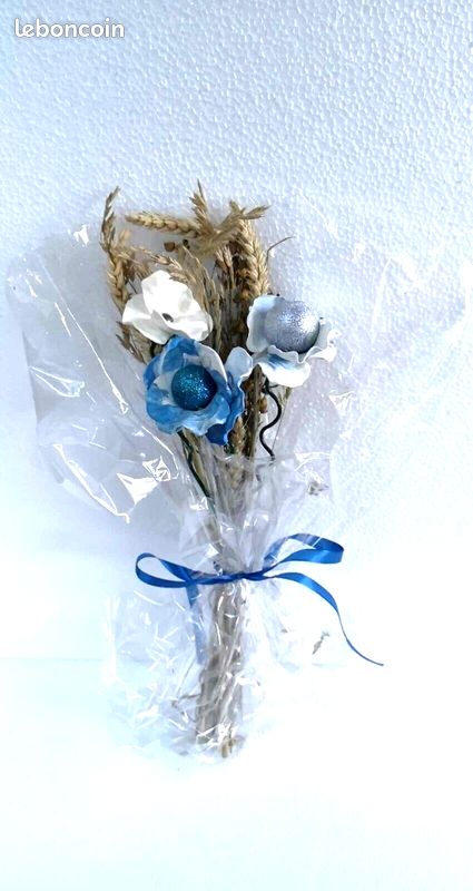 Sculpture Fleurs Modernes Bleu –Bouquet Abstrait contemporain (image 5)