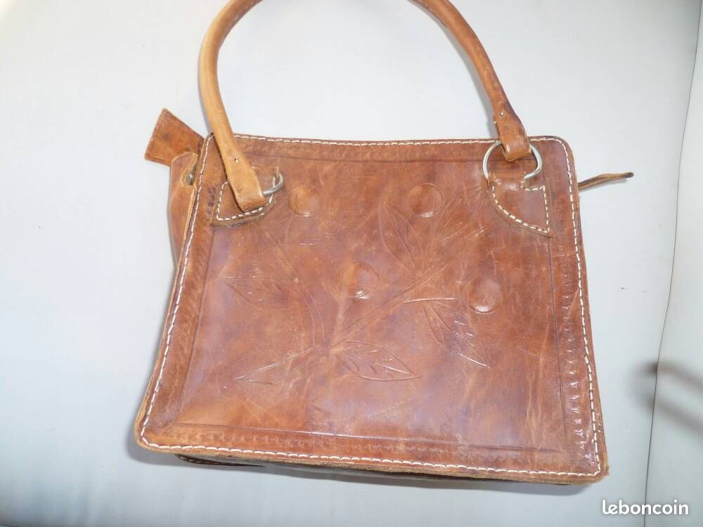 Sac à main tout cuir marron clair (image 2)