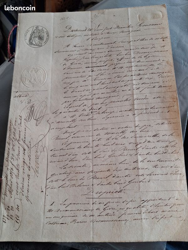Napoléon Jean Evangéliste Emilien Desmousseaux de Givré vente terrain à Victor Delouje maître maçon Marcilly sur Eure (image 1)
