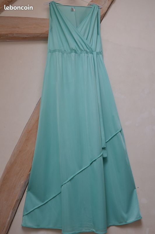 Très longue chemise de nuit nylon vert émeraude (image 1)