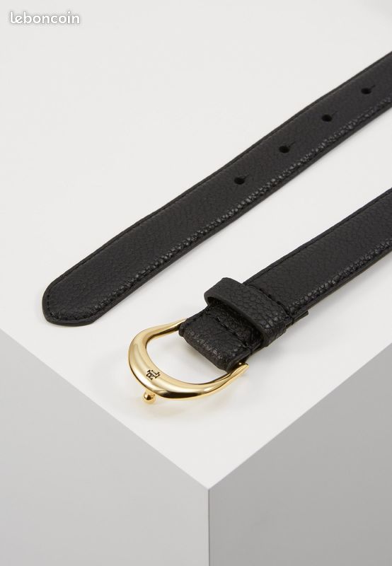 ⚜️ LAUREN RALPH LAUREN Classic Kenton Ceinture fine en cuir noir boucle ardillon dorée taille 70 🖤 (image 4)