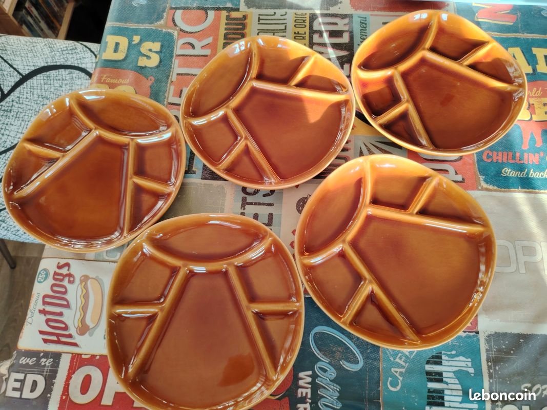 6 assiettes a fondue ou crudités Beige/Marron Faïence
