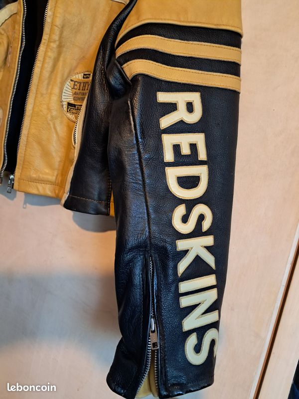 Redskins Femme Indy 500 moto bikers cuir de vachette taille XL couleur noir et moutarde vintage (image 4)