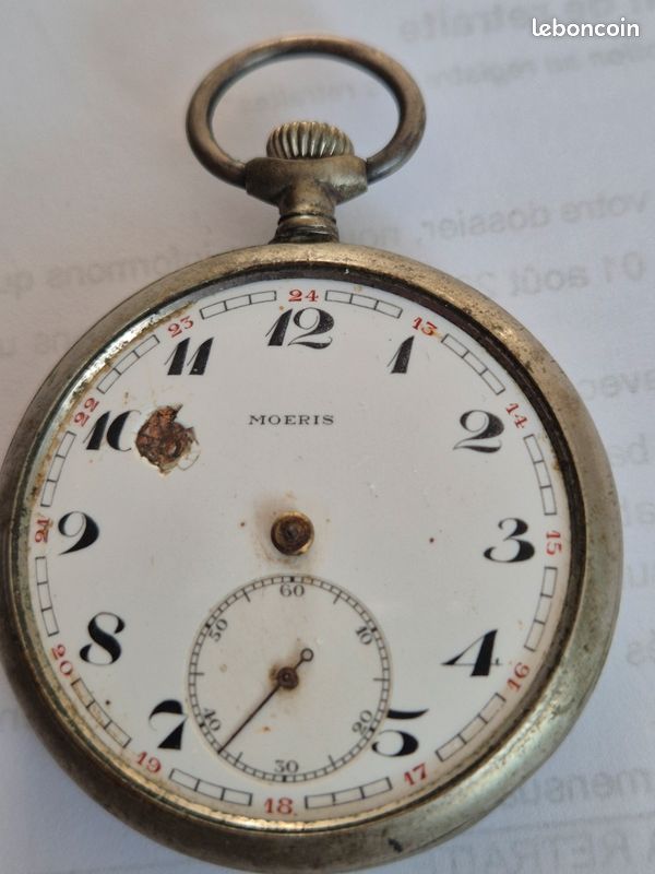 Montre Gousset Ancienne MOERIS En Acier Chromé - Mécanique Manuelle, Fonctionne