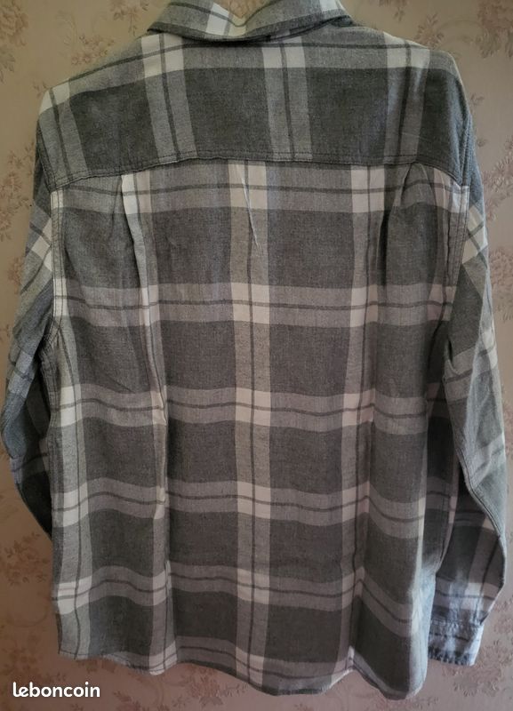 Chemise Vintage Homme Taille M - Gris à Carreaux, Coton, Manches Longues