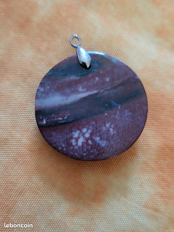 Pendentif bois silicifie forme ronde (image 6)