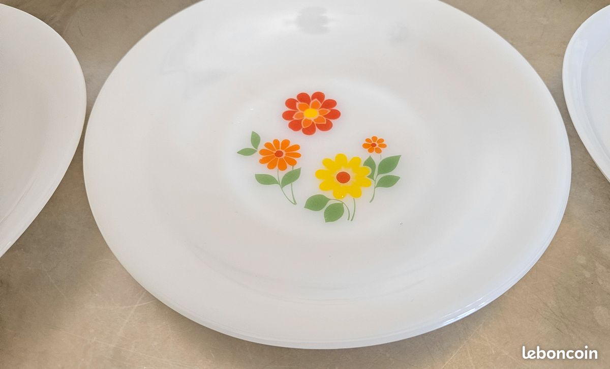 3 Assiettes Creuses Vintage Arcopal Décor Pétunia - Verre, Motif Floral, Occasion