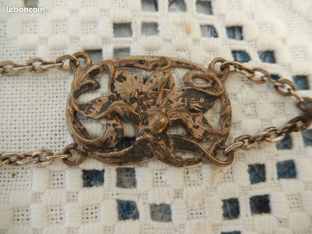 Ceinture Art Nouveau - métal argenté - plaques ajourées motif floral (image 2)