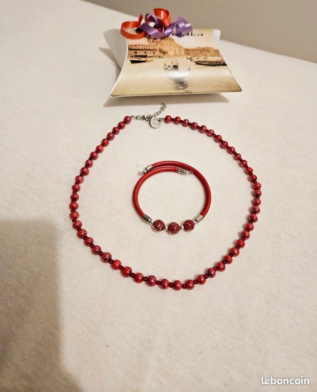 Bracelet Création Manuelle - Perles De Murano Rouges - Longueur 21 Cm