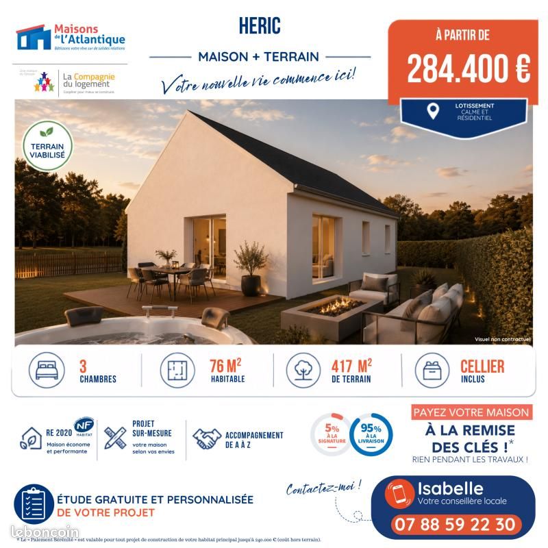 Maison 4 pièces 76 m² · à Héric · 76 m² · 284 400 €