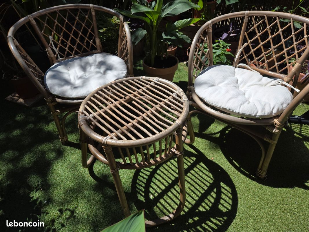 Salon de jardin bambou et rotin en bon état (image 5)