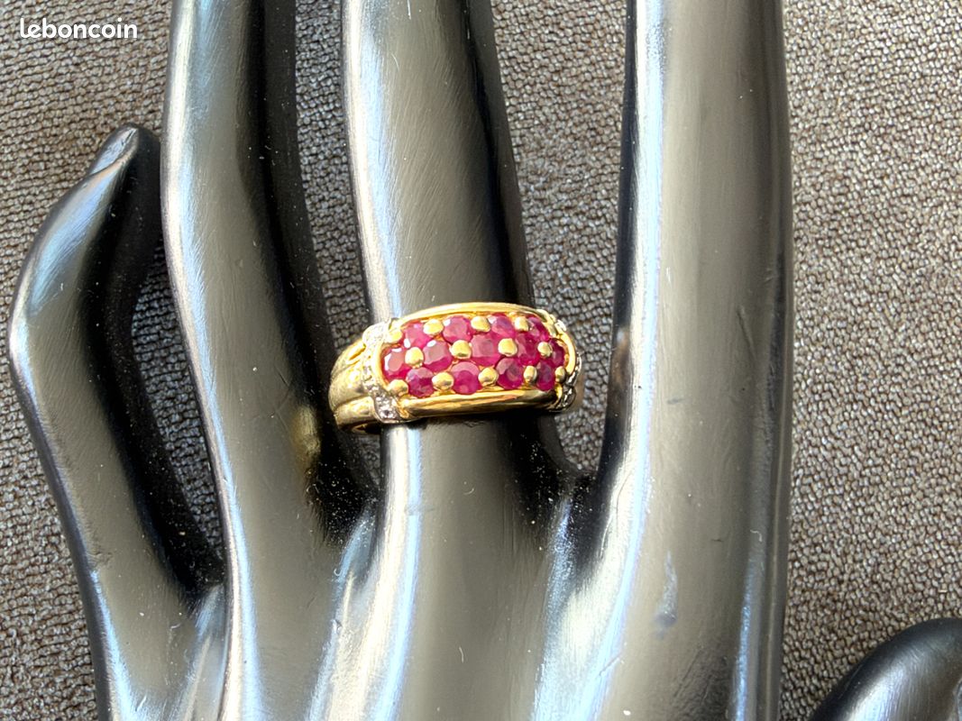 Bague en or jaune 18 carats - spinelles et diamants - taille 54 (image 7)