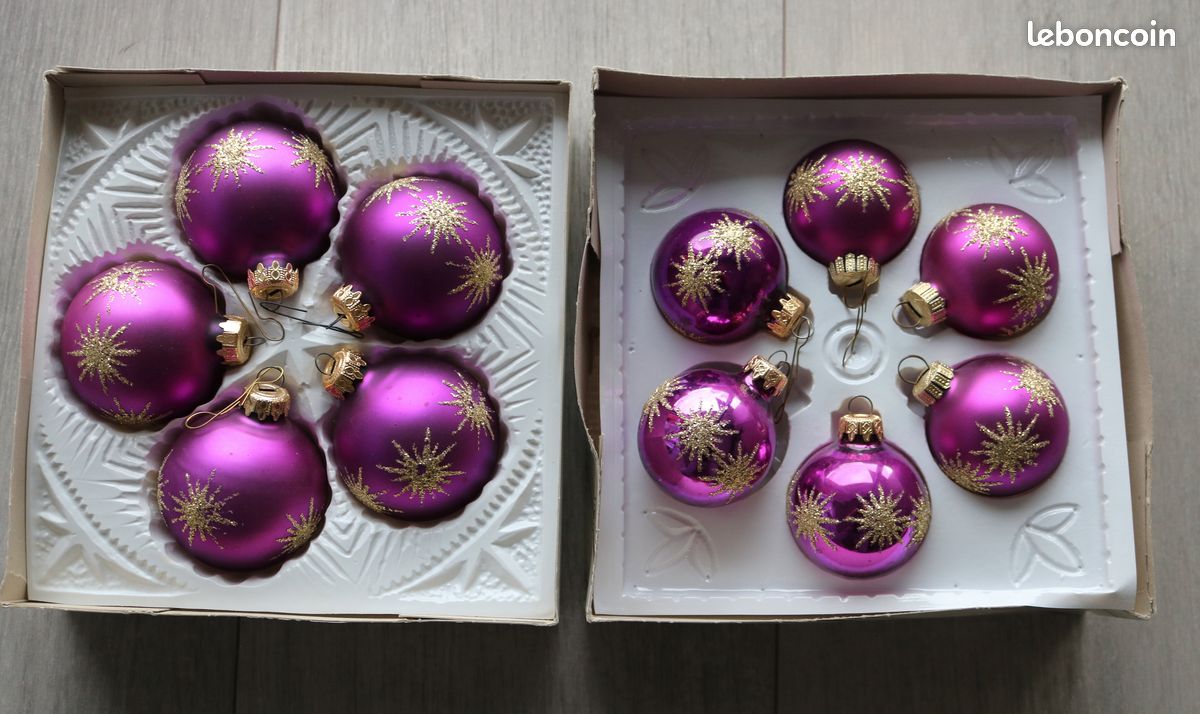 Lot 10 boules de Noël vintage en verre et d'une POINTE de sapin en verre assortie, TBE (image 1)