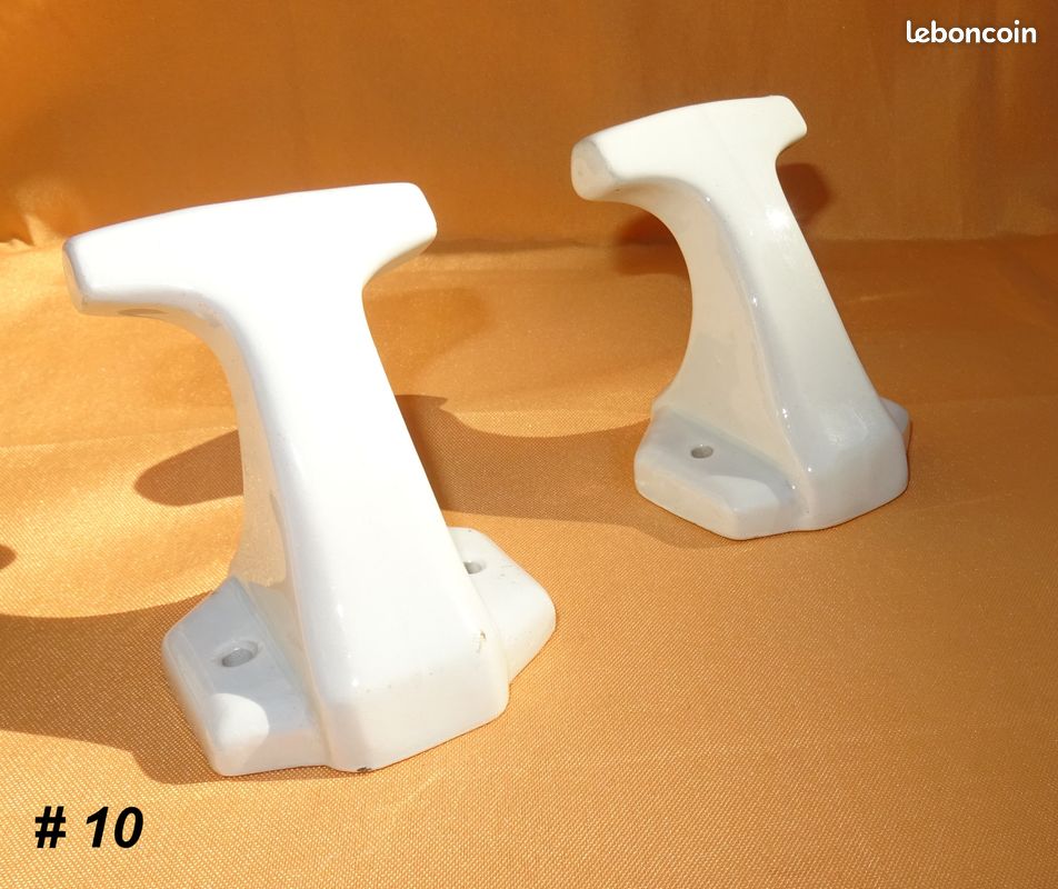 PAIRE ANCIENNES PATÈRES PORCELAINE PORTE SERVIETTES PORTE MANTEAUX SALLE de BAIN #10 (image 3)