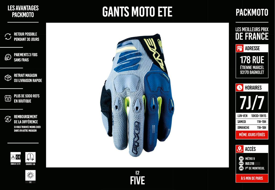 Gants Moto - FIVE E2 - Homologué CE EPI - NEUF - Équipement moto