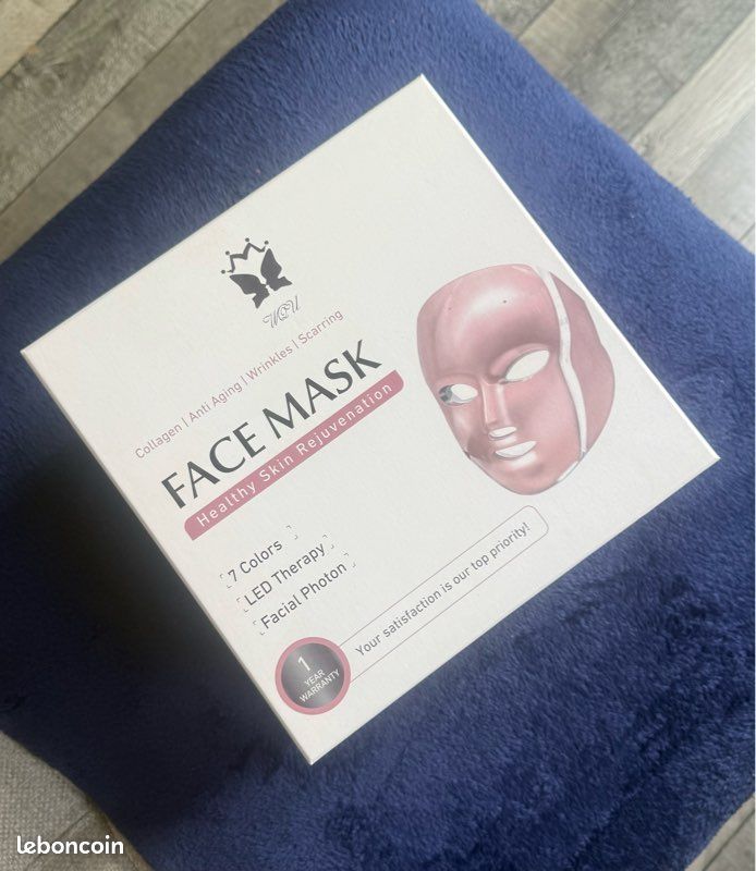 Masque Visage LED Photon 7 Couleurs - Thérapie Lumineuse Anti-âge Pour Peau, Neuf