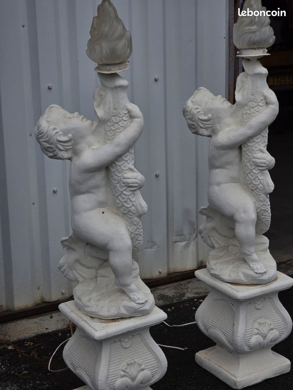 Lampe sur socle chérubin de jardin portail (image 3)
