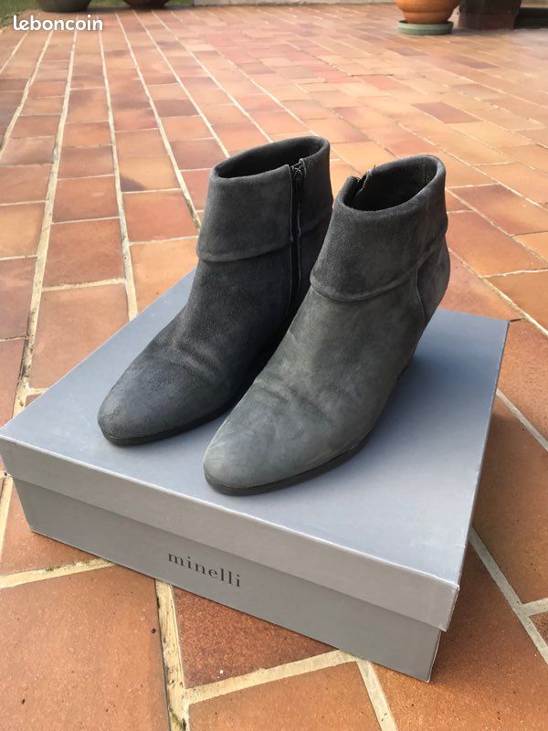 Bottines daim gris talon compensé Minelli (image 1)