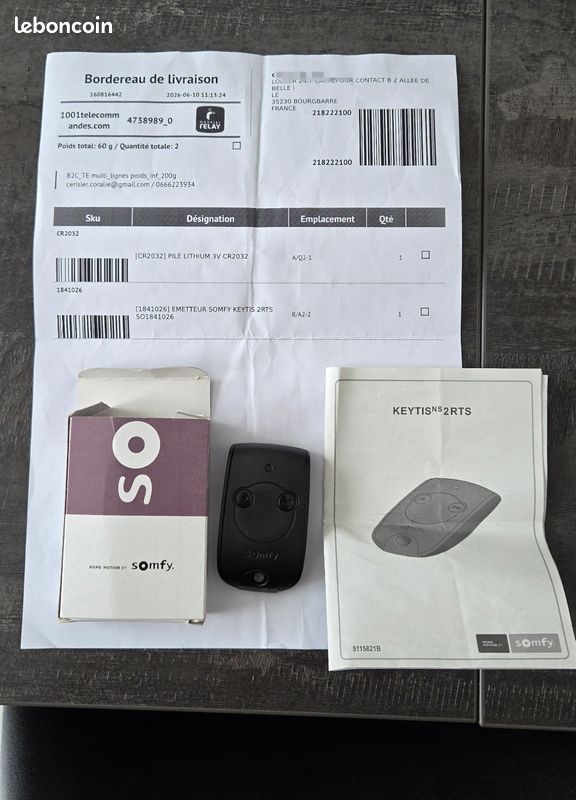 Telecommande somfy keytis 2 rts (image 1)