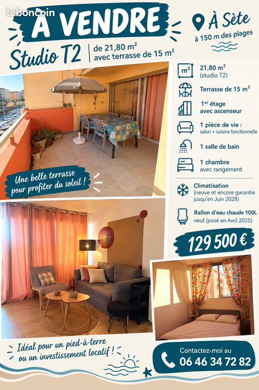 Appartement 2 pièces 22 m² · à Sète · 21,8 m² · 129 500 €