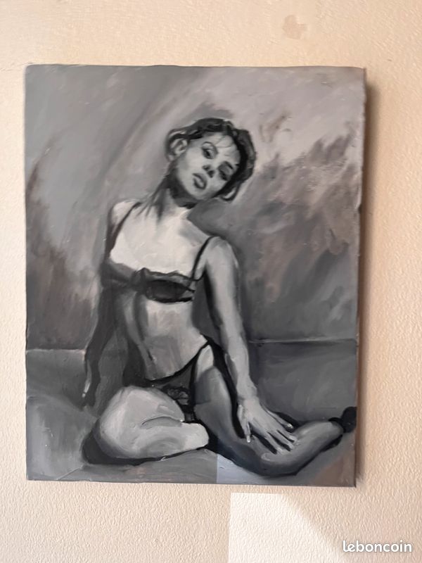 Tableau original Alexa demie noir et blanc, photo lingerie, acrylique sur toile, cadeau (image 6)