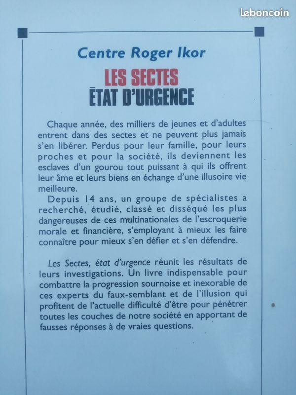 Livre "Les sectes Etat d'urgence, les connaitre et s'en défendre" 322 pages (image 2)
