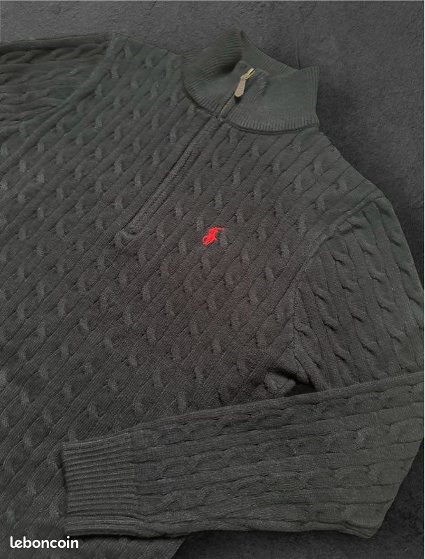 Half zip torsadé Ralph Lauren noir – Taille M – Neuf avec étiquette (image 4)