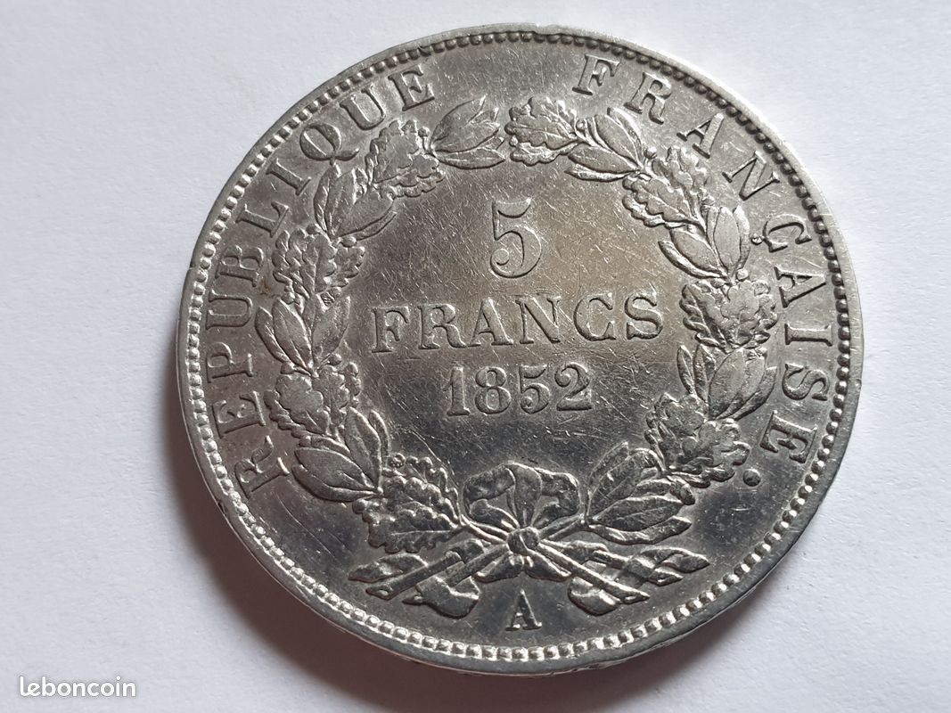Pièce Argent France 1 Franc 1852 A Louis-Napoléon Bonaparte - 2nde République - 4.66g / 23mm
