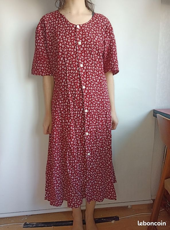 Robe Midi Vintage Rouge à Motifs Géométriques - Taille 46 - Occasion Très Bon état