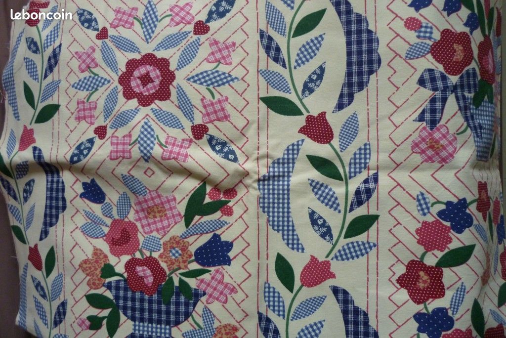 Tissu beige bleu avec motif en coton (image 1)