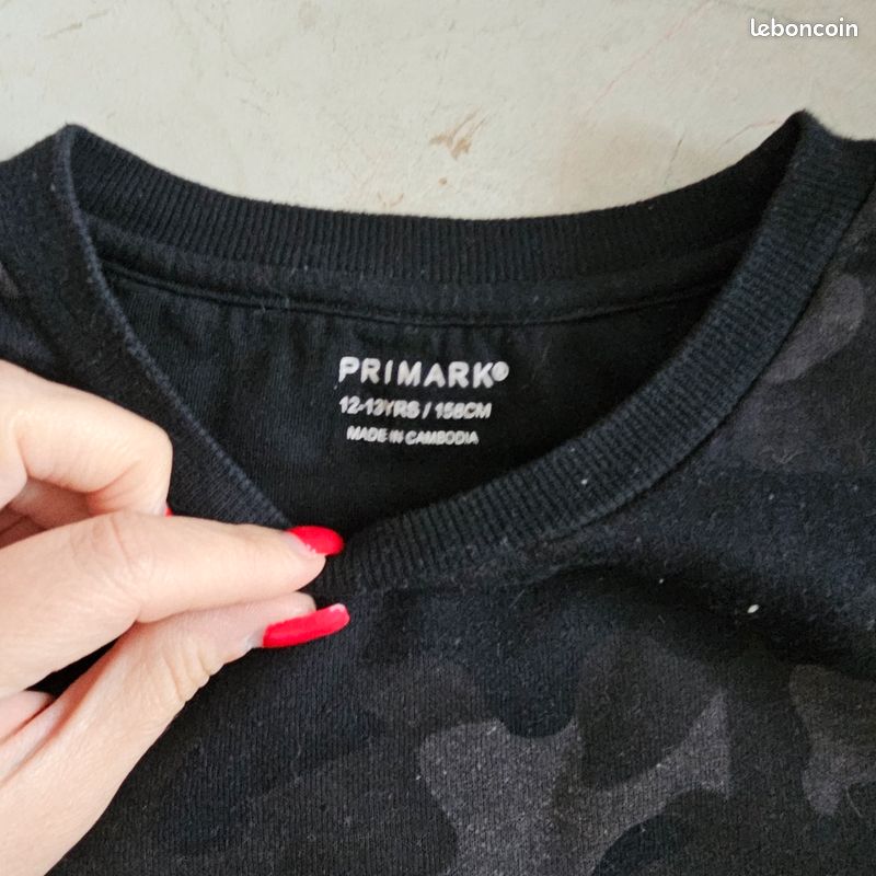 Pull Garçon Primark 6-7 Ans – Sweat Camouflage Noir, Coton, Manches Longues, Très Bon état