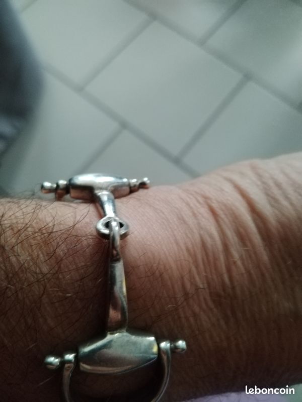 Bracelet Ancien En Argent Massif 925 Avec étriers Cheval - Parfait état, Longueur 18 Cm