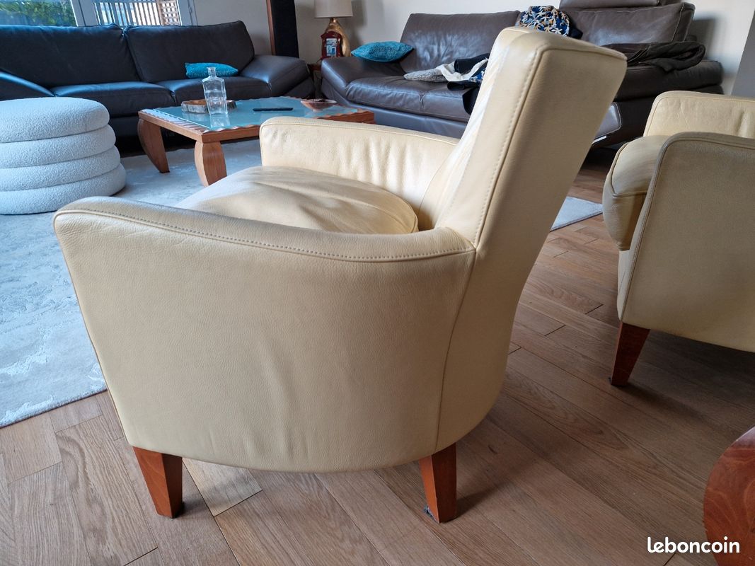 2 fauteuils cuir jaune (image 2)