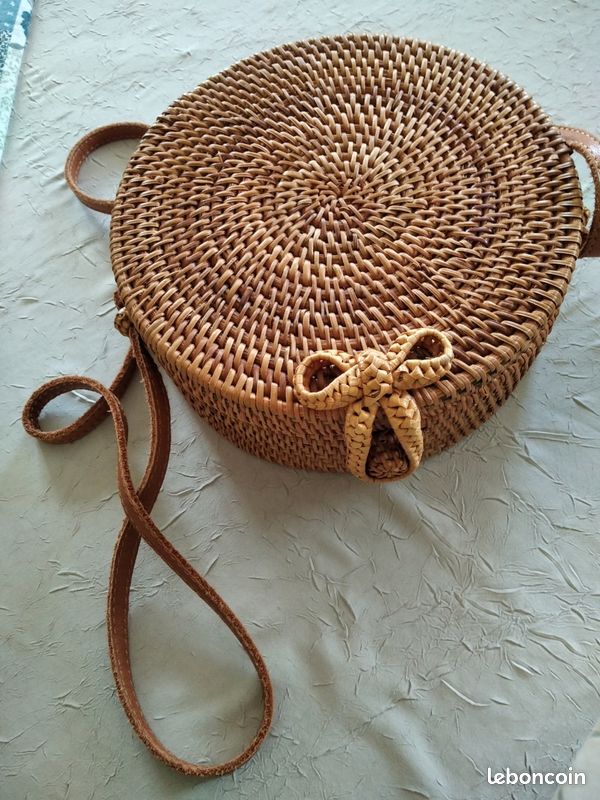Wicker Sacs Rotin Sling Bag Sac Rond En Bois Petit Sac Rond En