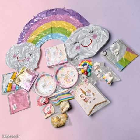 Kit Anniversaire Licorne 101 Pièces - Thème Licorne Fille 3 Ans - Ballons, Vaisselle, Nappe, Bannière, Décor Gâteau