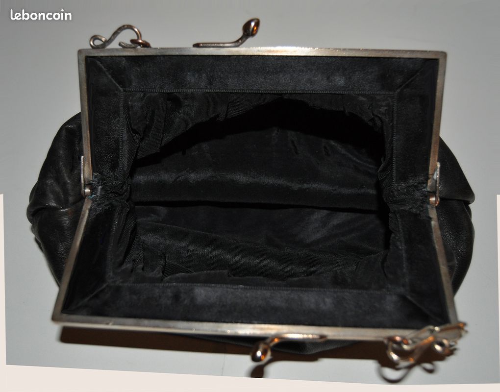Minaudière Vintage Années 50/60 - Noire Satin, Dorures, Très Bon état 'dans Son Jus'