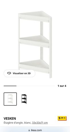 VESKEN Étagère d'angle, blanc, 33x33x71 cm - IKEA