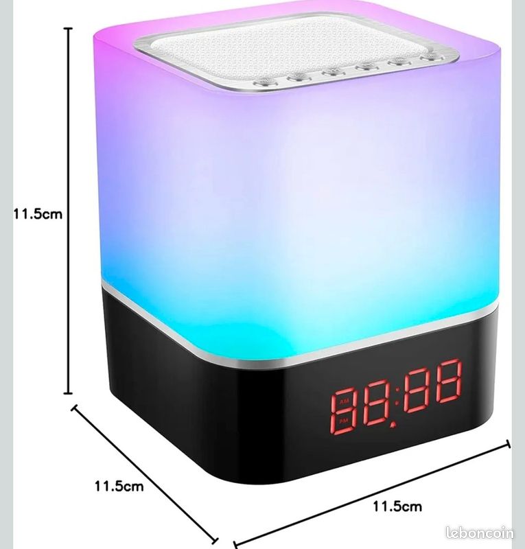 5 EN 1 Reveil Lumineux Enceinte Bluetooth Portable, Lampe de Chevet à Bruit Blanc Bebe, Veilleuse Multicolore Contrôle Tactile Réveil (image 2)