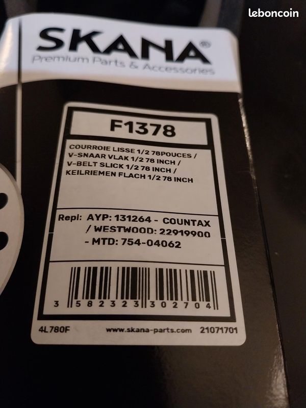 Courroie Lisse Trapézoïdale SKANA Série 4L (section 12,7x8mm) 2209,80mm