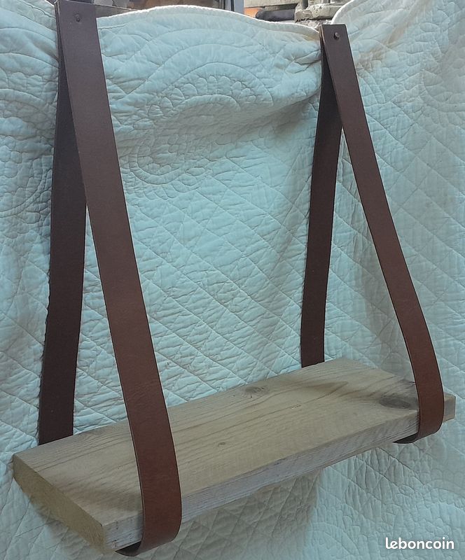 Etagère murale bois - cuir (image 2)