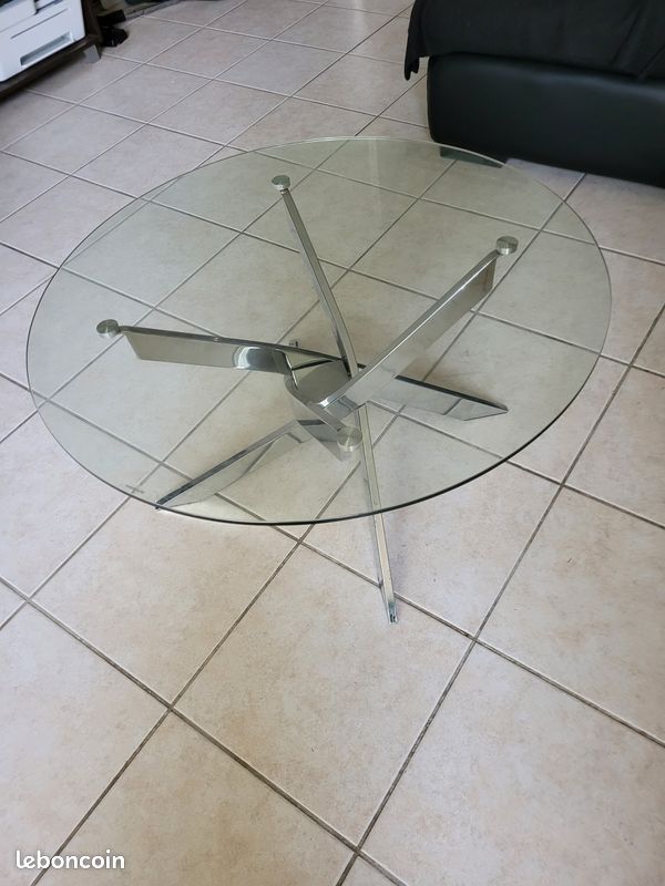 Table basse ronde Verre et Chrome PIVO BUT avec facture et garantie 1 an (image 1)