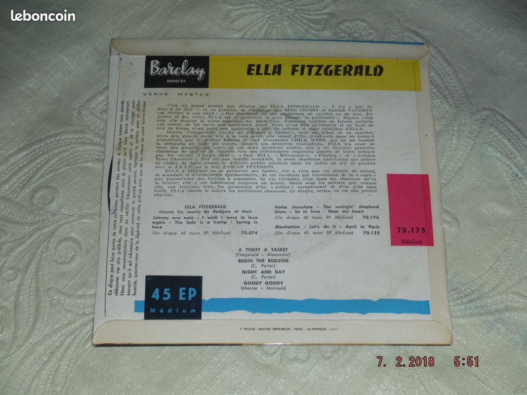 ELLA FITZGERALD "A tisket a tasket" - vinyle 45 T. - 1960 (image 2)