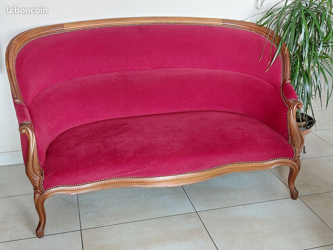 Canapé Louis Philippe velours bordeaux (image 2)