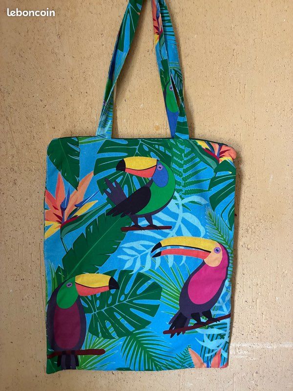 SAC CABAS tote bag en toile de coton imprimé digital motif Toucan (image 6)