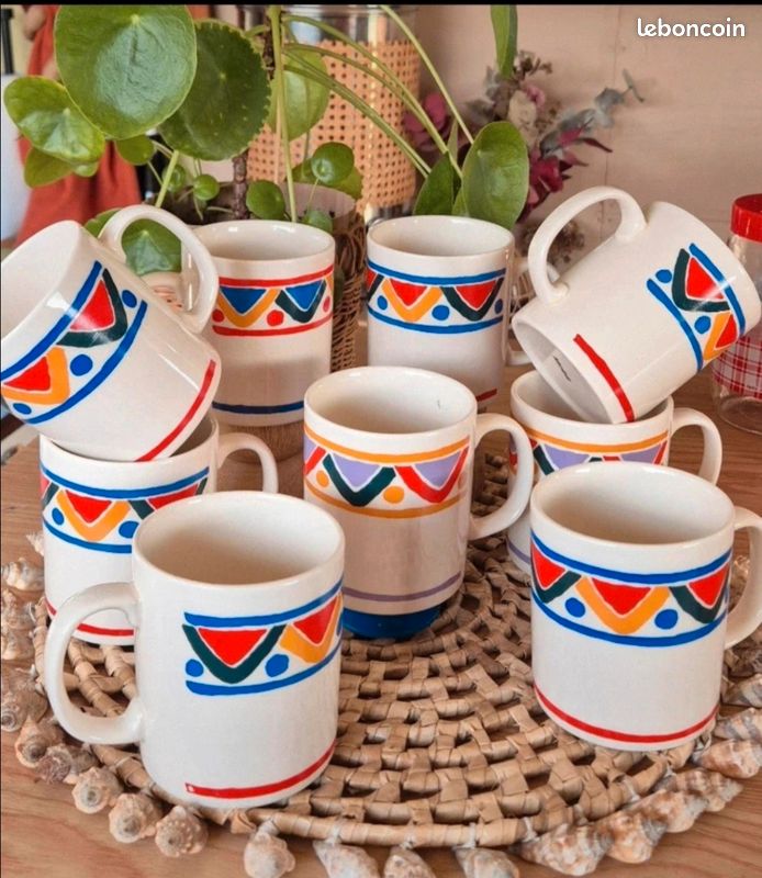 Lot De 2 Tasses Vintage Mobil – Motifs Fleurs, Porcelaine